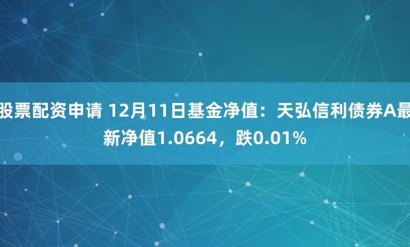 股票配资申请 12月11日基金净值：天弘信利债券A最新净值1.0664，跌0.01%