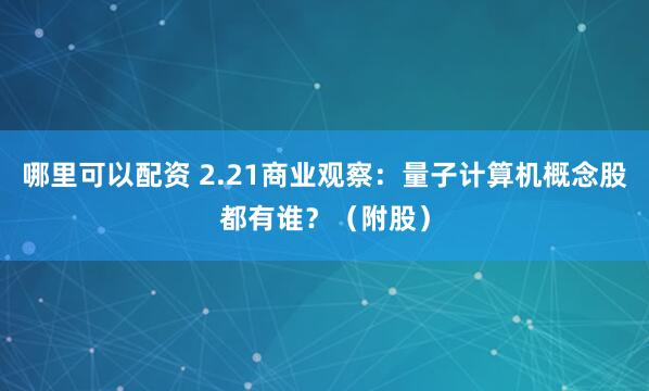 哪里可以配资 2.21商业观察：量子计算机概念股都有谁？（附股）